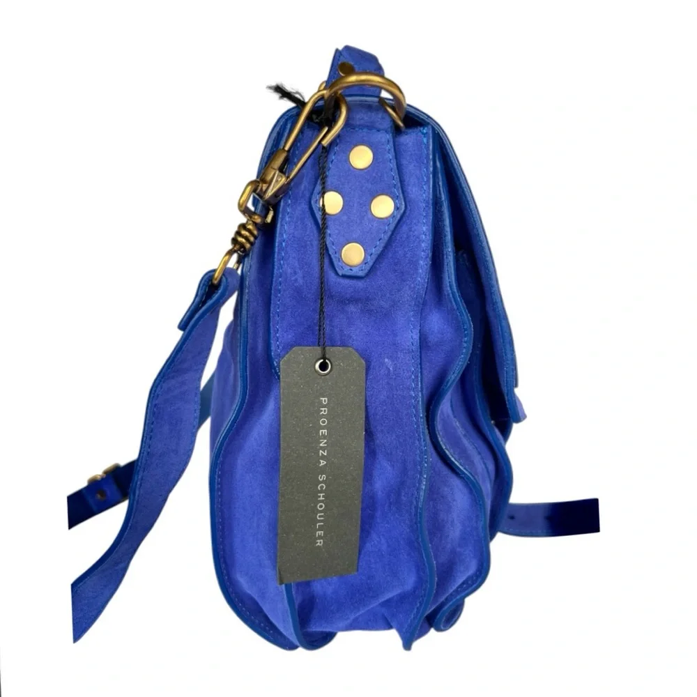 🆕🩷PROENZA SCHOULER Iconic Suede PS1 Shoulder Bag Satchel • *LARGE* • COBALT BLUE